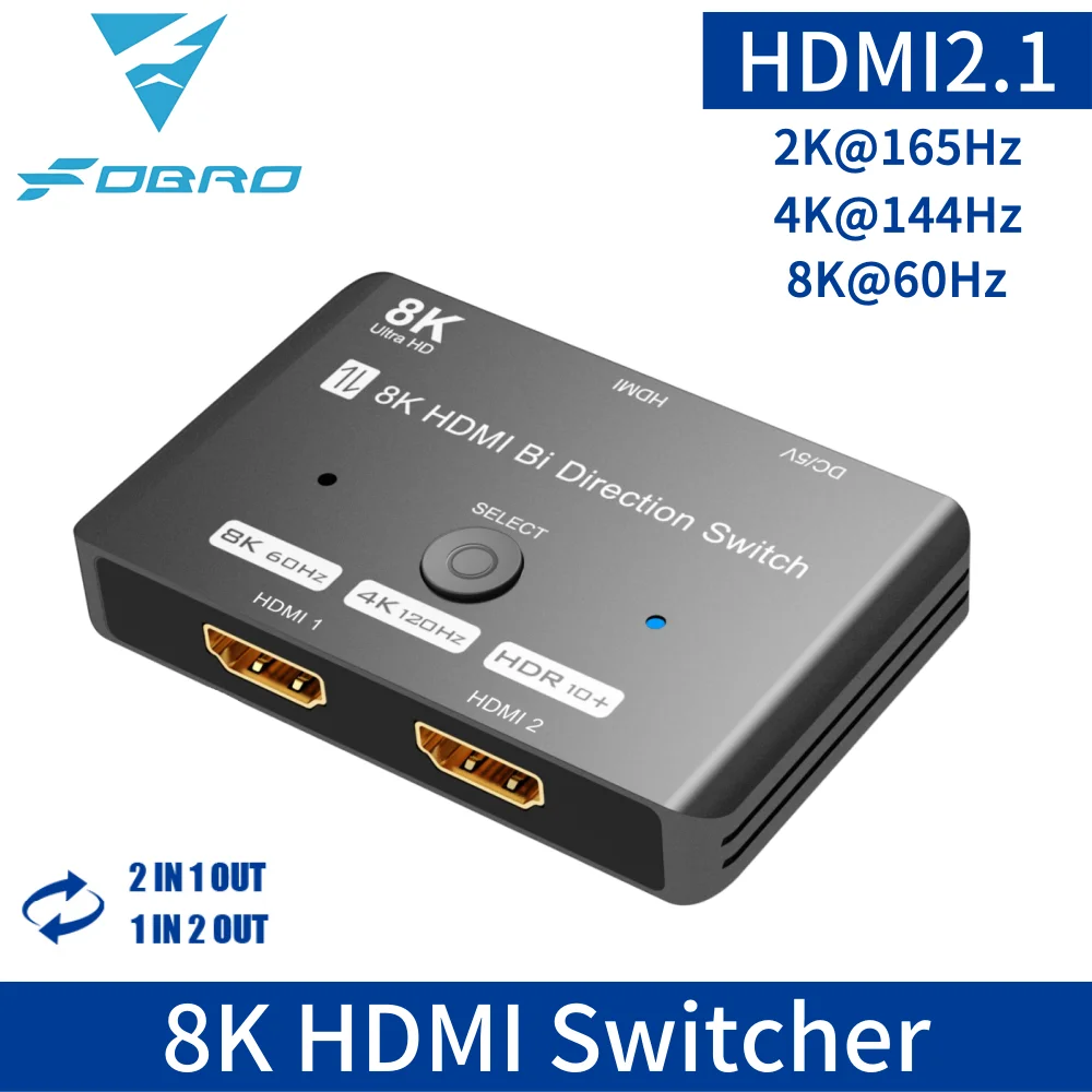 HDMI 2.1  ġ 8K 60Hz 4K 120Hz HDMI ó 2 in 1 Out ȯ Splitte For PC TV PS4 Xbox PS5 